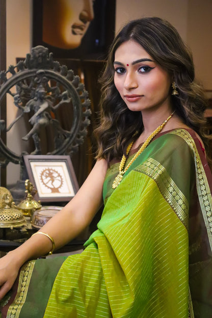 Green Handwoven Cotton Saree with Zari