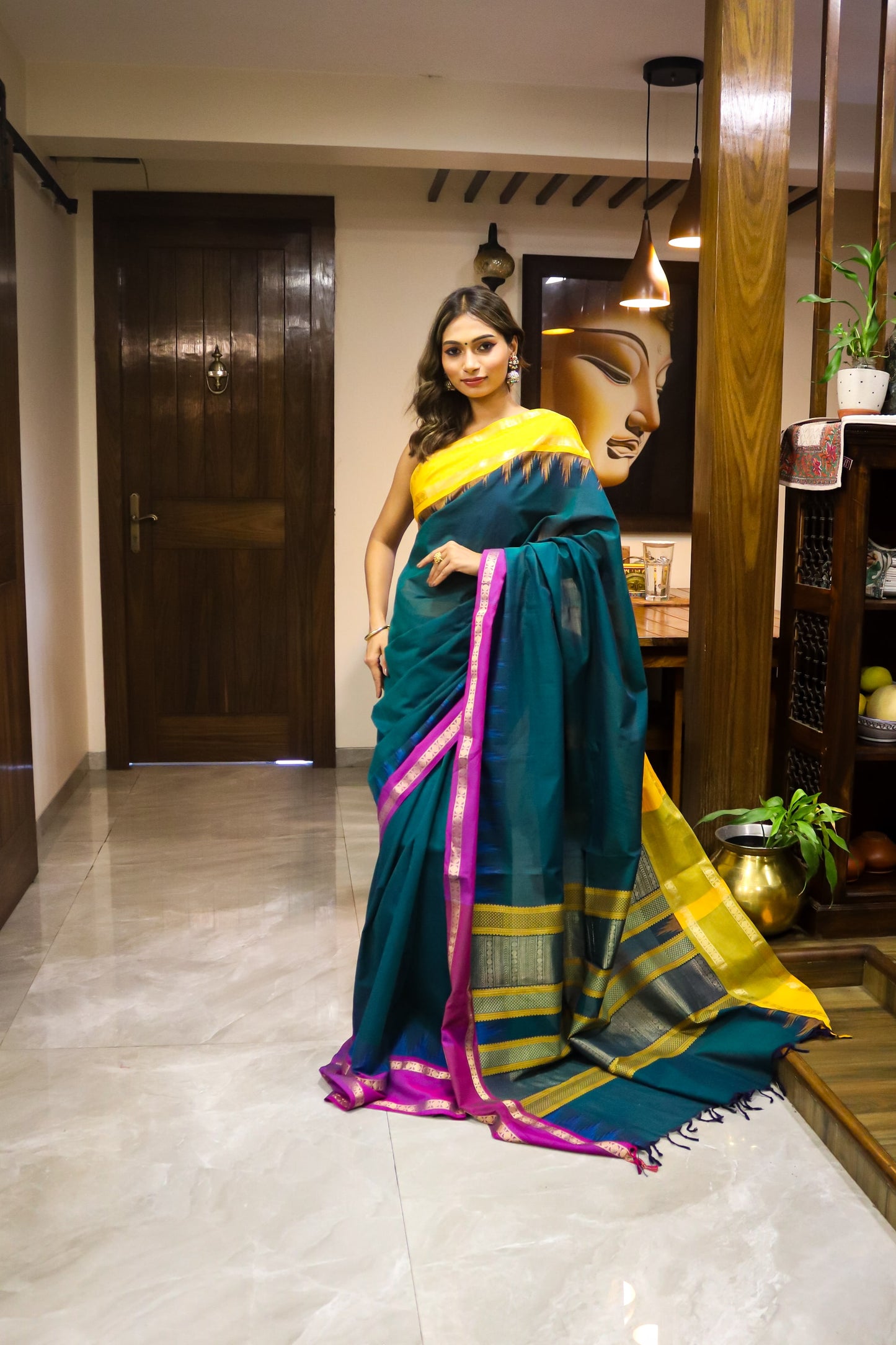 Greenish Blue Soft Cotton Saree