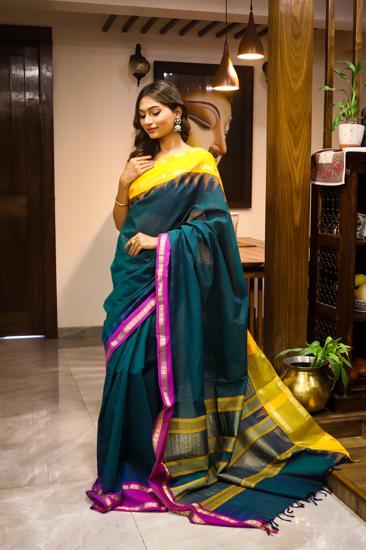 Greenish Blue Soft Cotton Saree