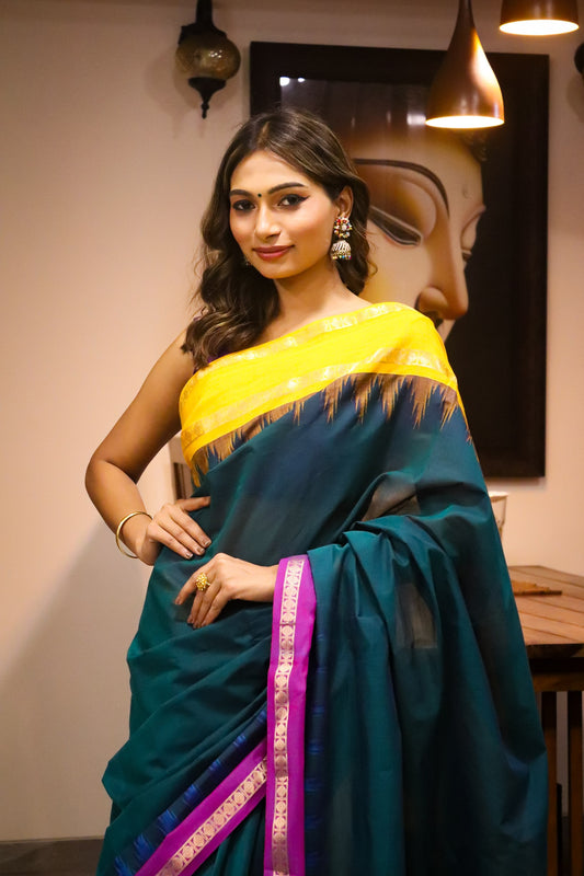 Greenish Blue Soft Cotton Saree