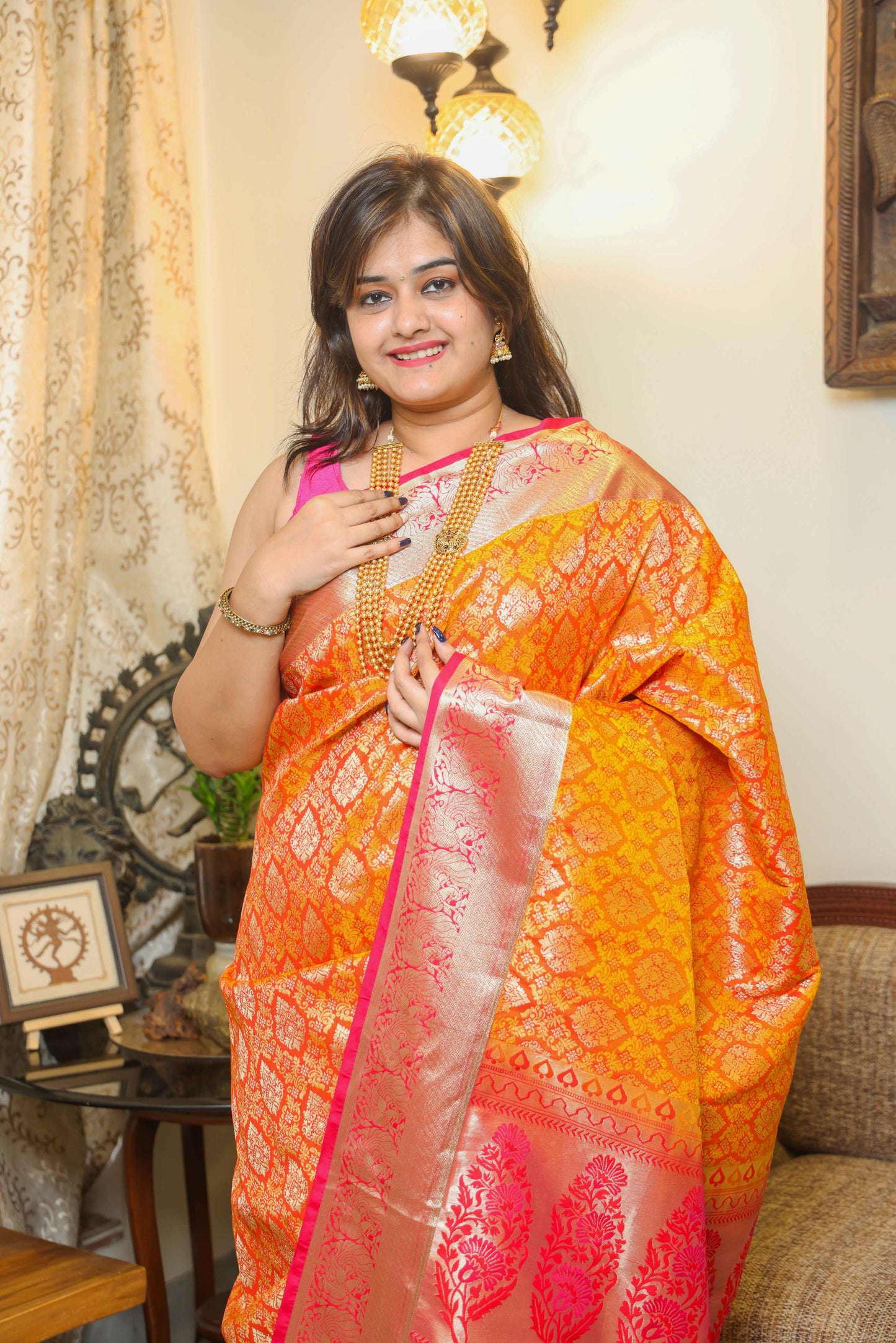 Front View of Banarasi Silk Saree Orange 