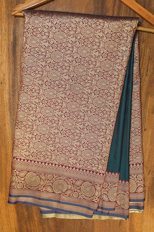 Black and Rama Green Mulberry Silk Saree