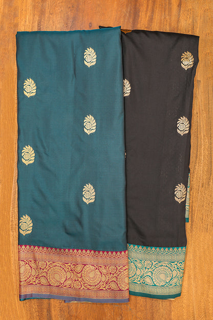 Black and Rama Green Mulberry Silk Saree