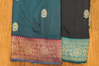 Black and Rama Green Mulberry Silk Saree