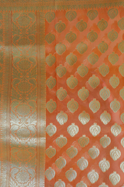 Orange Chanderi Silk Brocade Saree