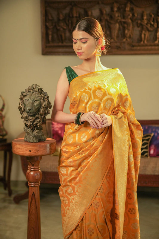 Lemon Yellow Katan Silk Saree