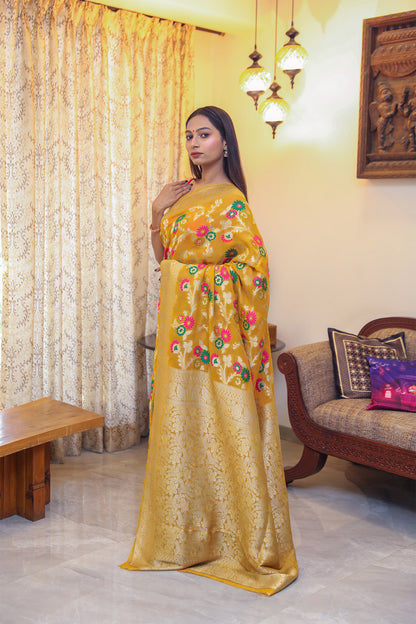 Mustard Khadi Georgette Saree