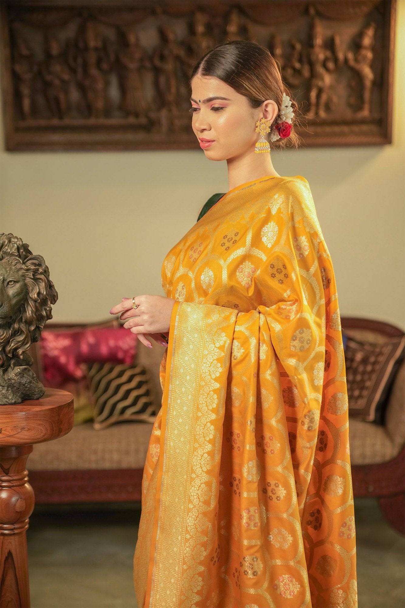 Lemon Yellow Katan Silk Saree