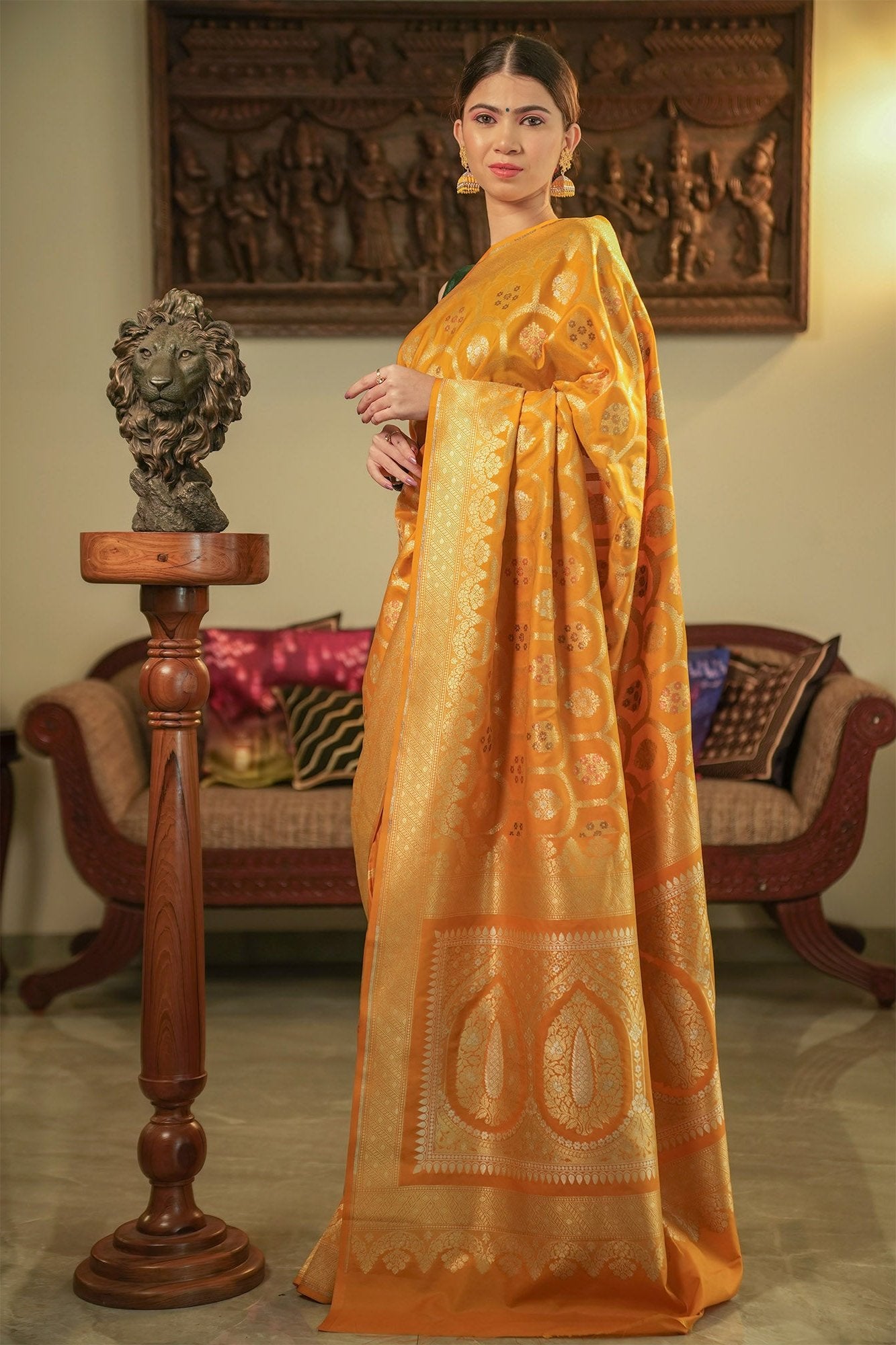 Lemon Yellow Katan Silk Saree