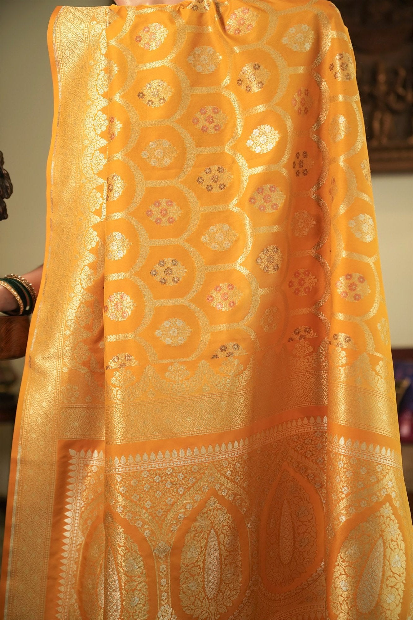 Lemon Yellow Katan Silk Saree