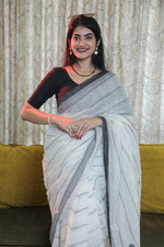 Load image into Gallery viewer, White and Black Linen Saree
