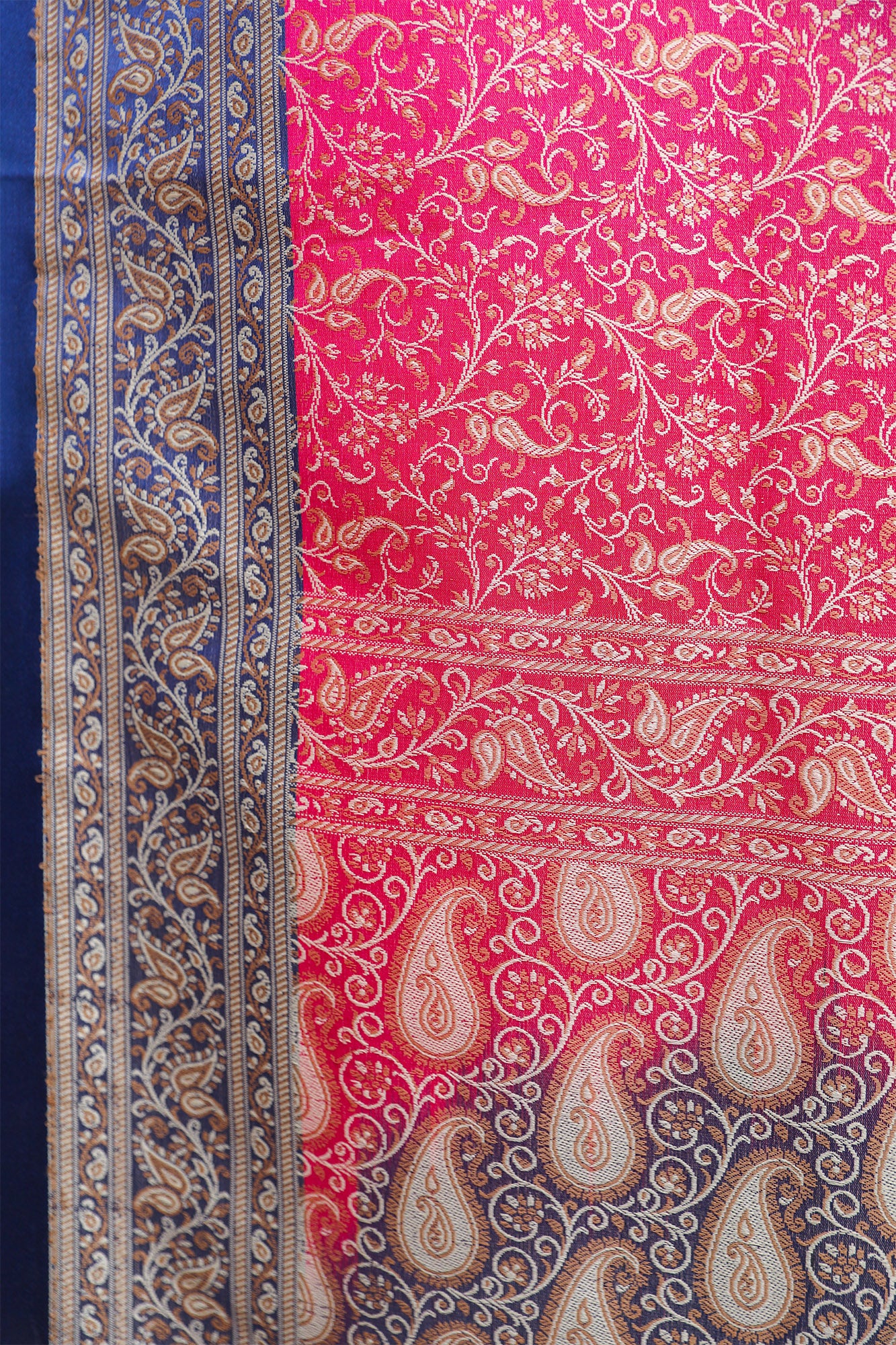 Pink and Blue Tanchoi Resham Silk Jamawar Saree