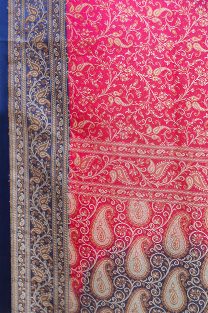 Pink and Blue Tanchoi Resham Silk Jamawar Saree