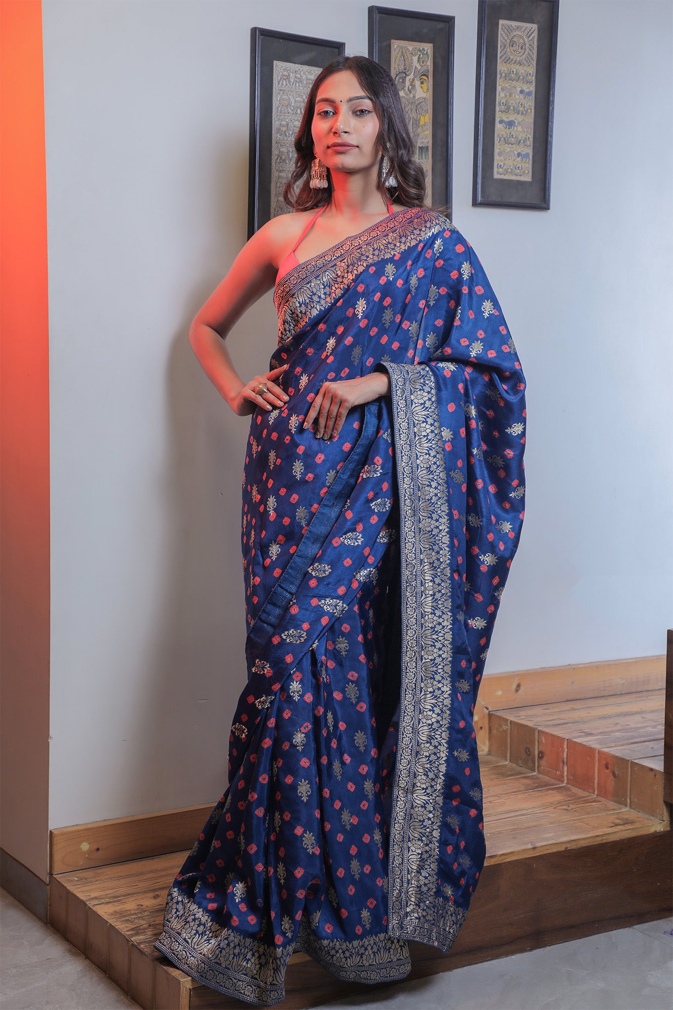 Blue Kutchi Silk Bandhani Saree