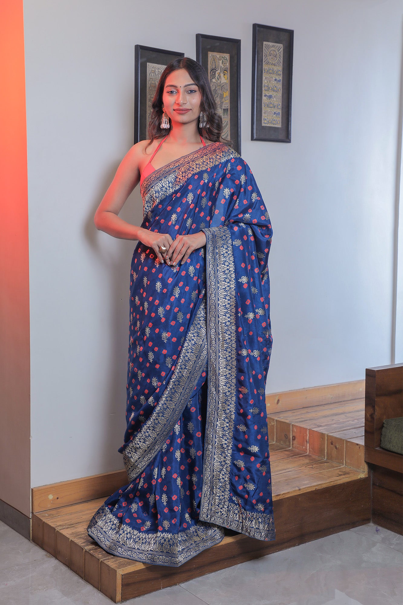 Blue Kutchi Silk Bandhani Saree