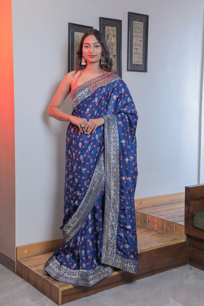 Blue Kutchi Silk Bandhani Saree