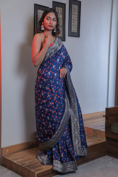 Blue Kutchi Silk Bandhani Saree