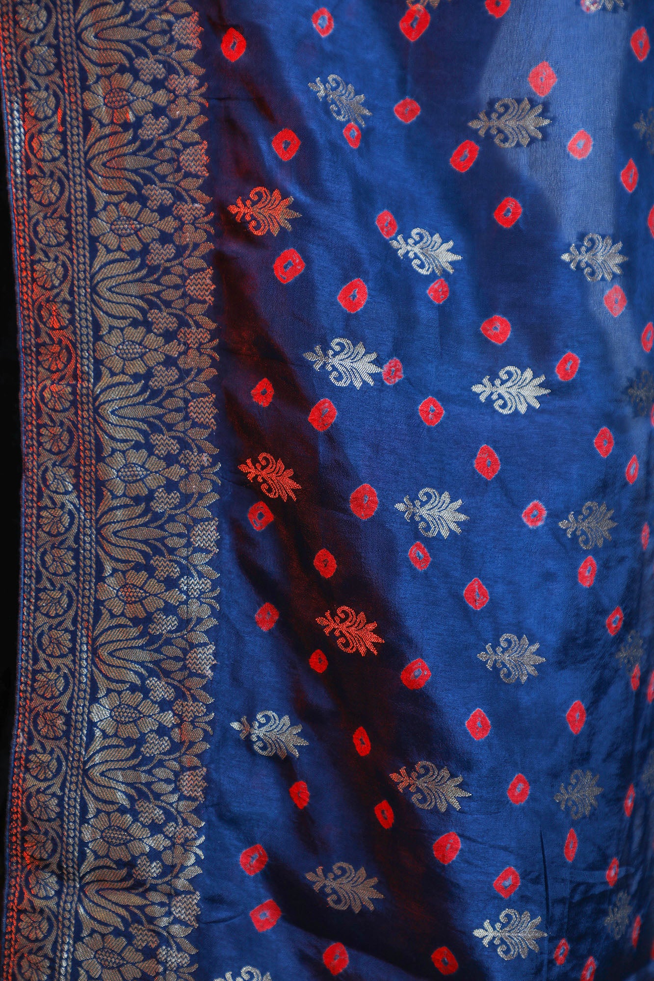 Blue Kutchi Silk Bandhani Saree