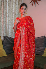 Load image into Gallery viewer, Red Kutchi Silk Bandhani Saree (Copy)
