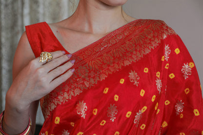 Red Kutchi Silk Bandhani Saree