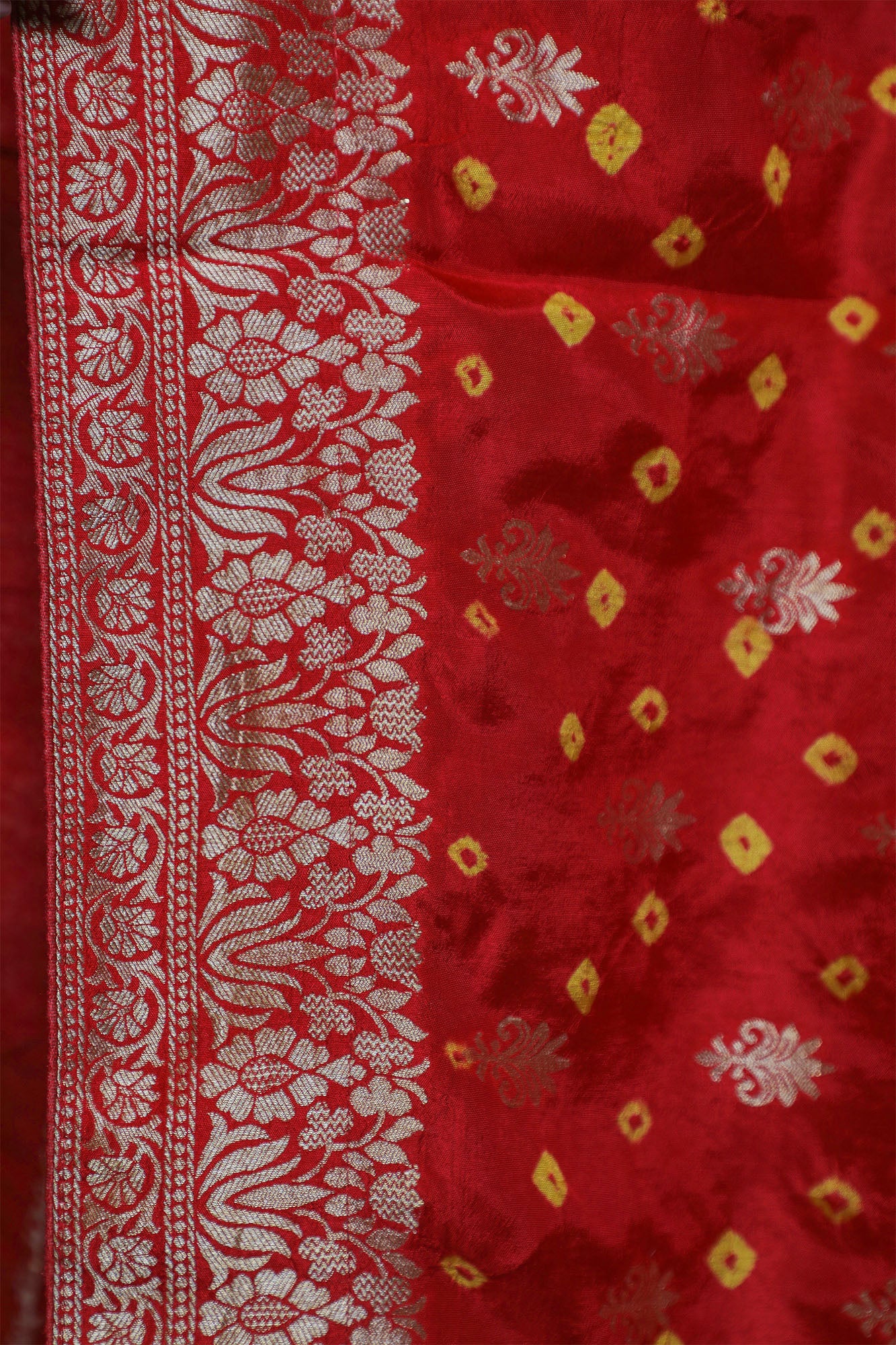 Red Kutchi Silk Bandhani Saree