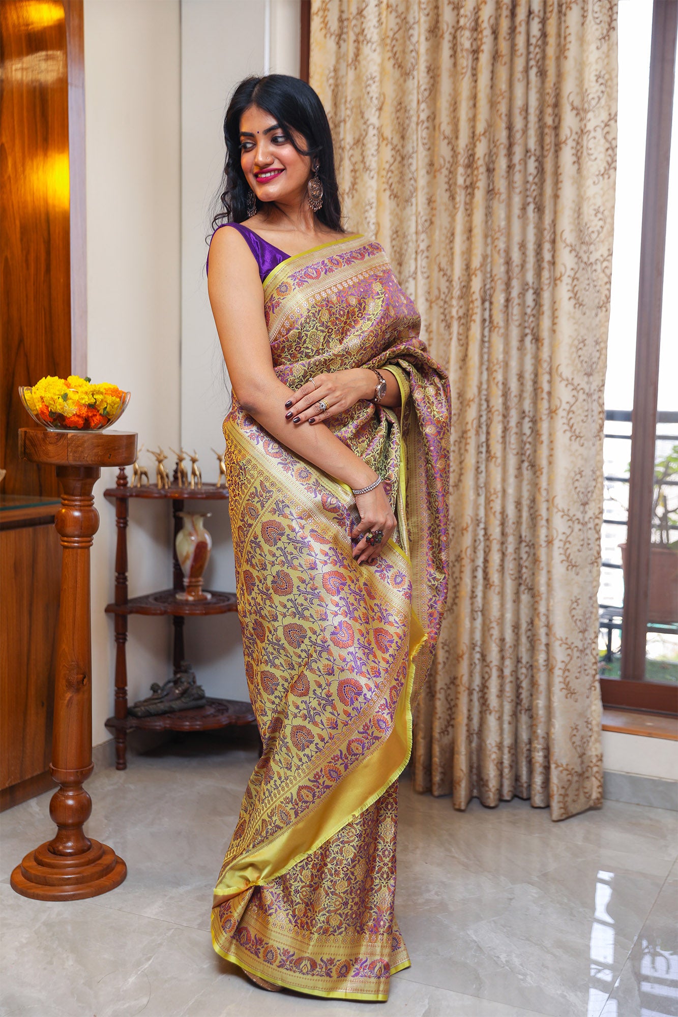 Purple Katan Satin Soft Silk Saree