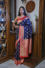 Load image into Gallery viewer, Blue Georgette Zari Saree
