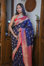 Load image into Gallery viewer, Blue Georgette Zari Saree
