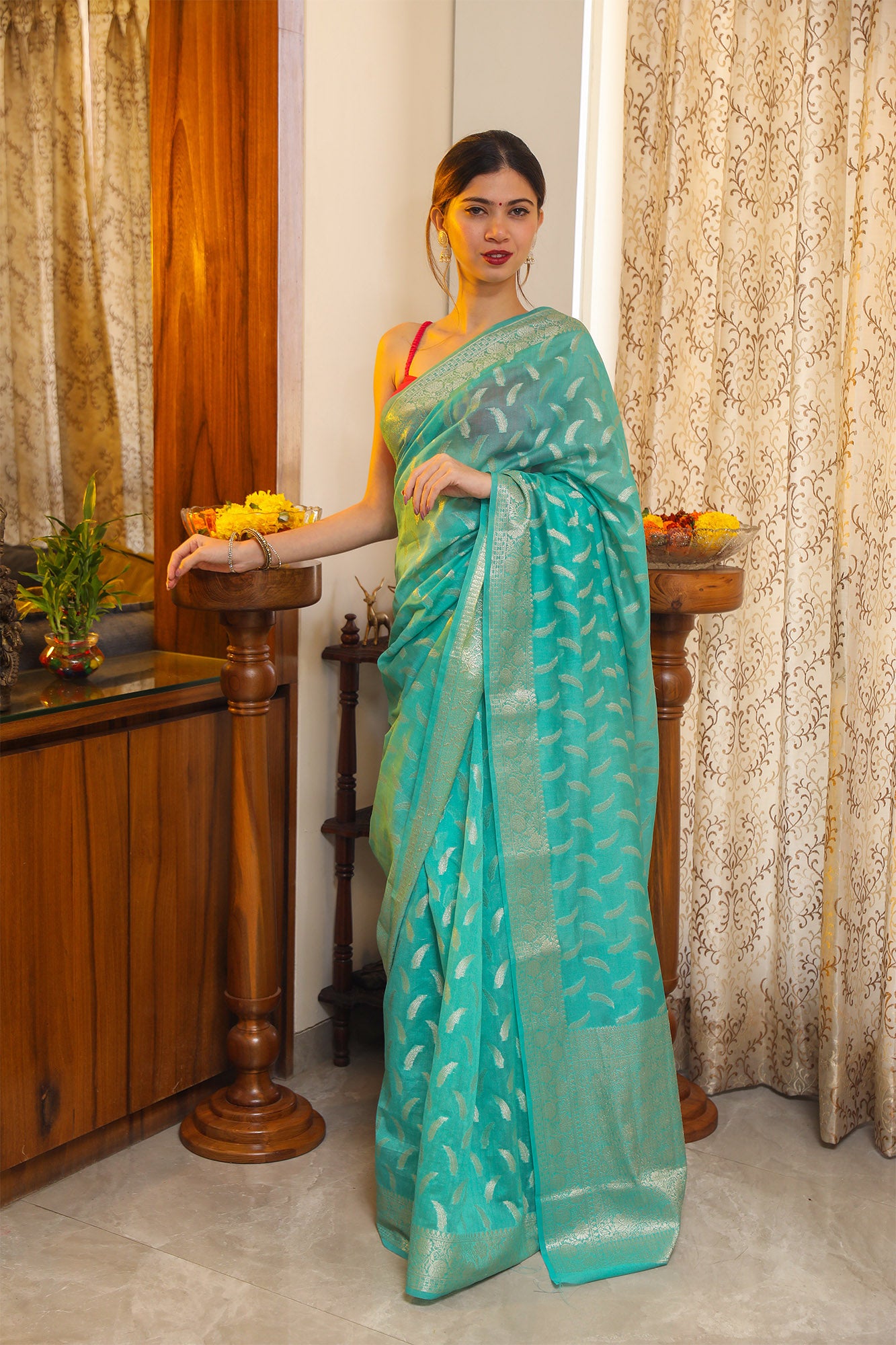 Blue Mulberry Silk Saree