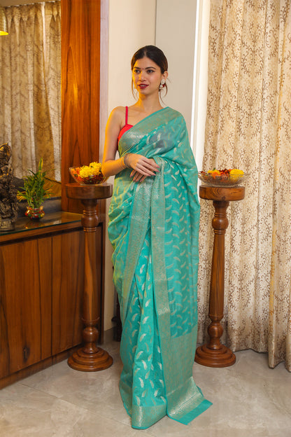 Blue Mulberry Silk Saree