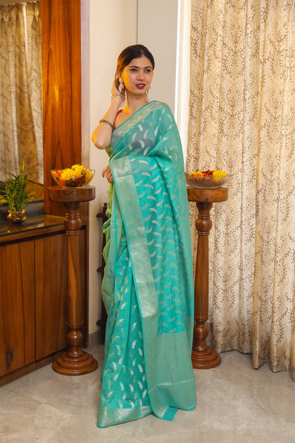 Blue Mulberry Silk Saree