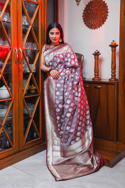 Deep Wine and Maroon Katan Silk Saree