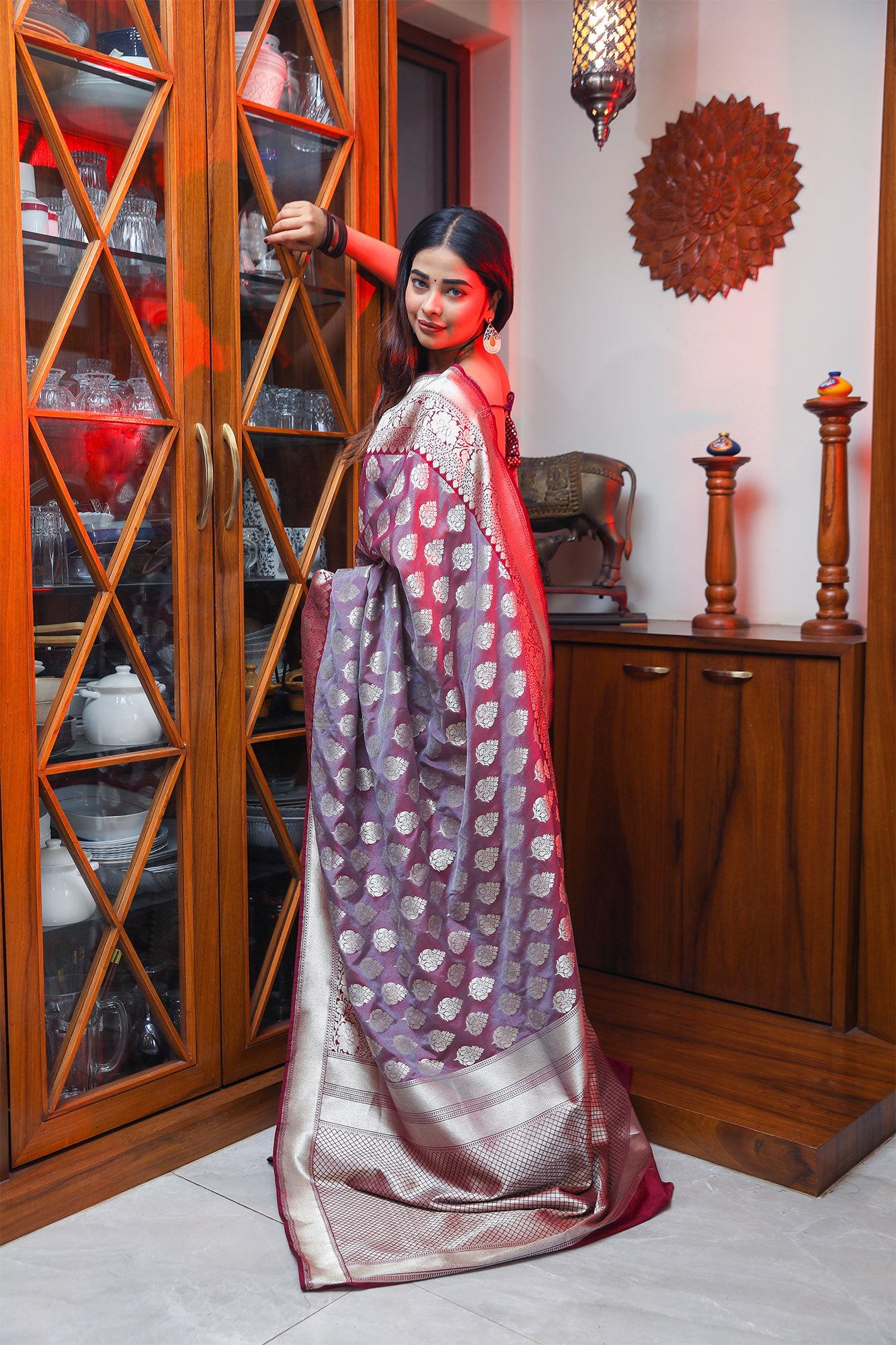 Deep Wine and Maroon Katan Silk Saree