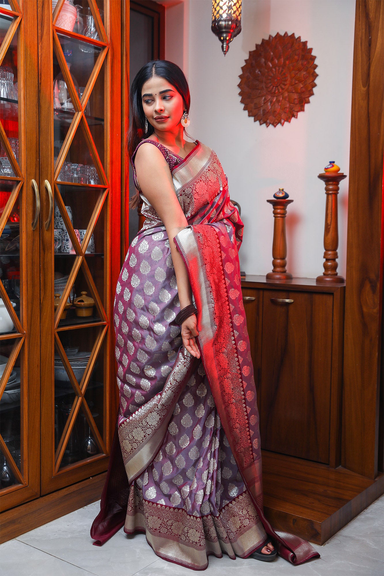 Deep Wine and Maroon Katan Silk Saree