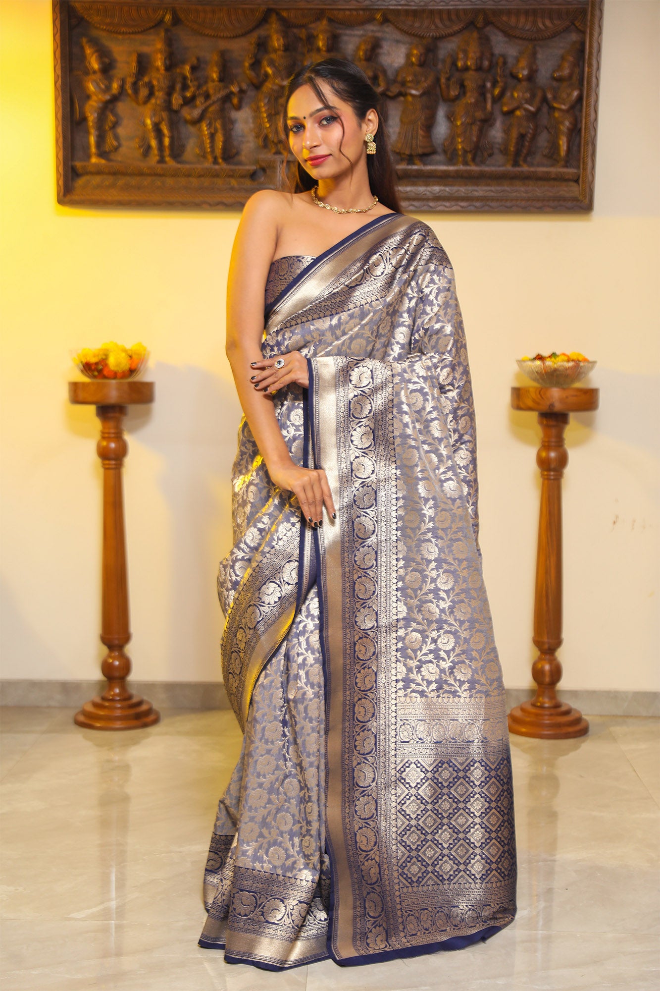 Lilac Katan Banarasi Silk Saree