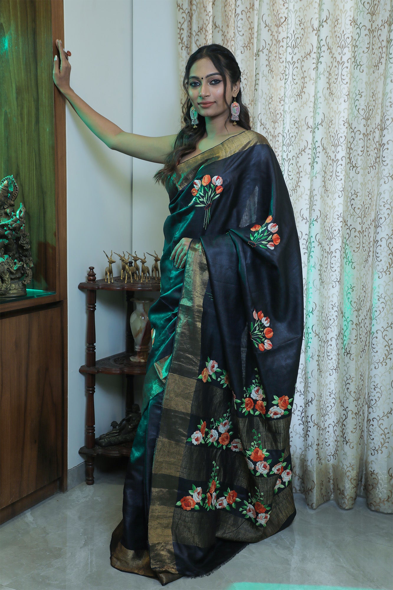 Black Tussar Saree with Zari Border