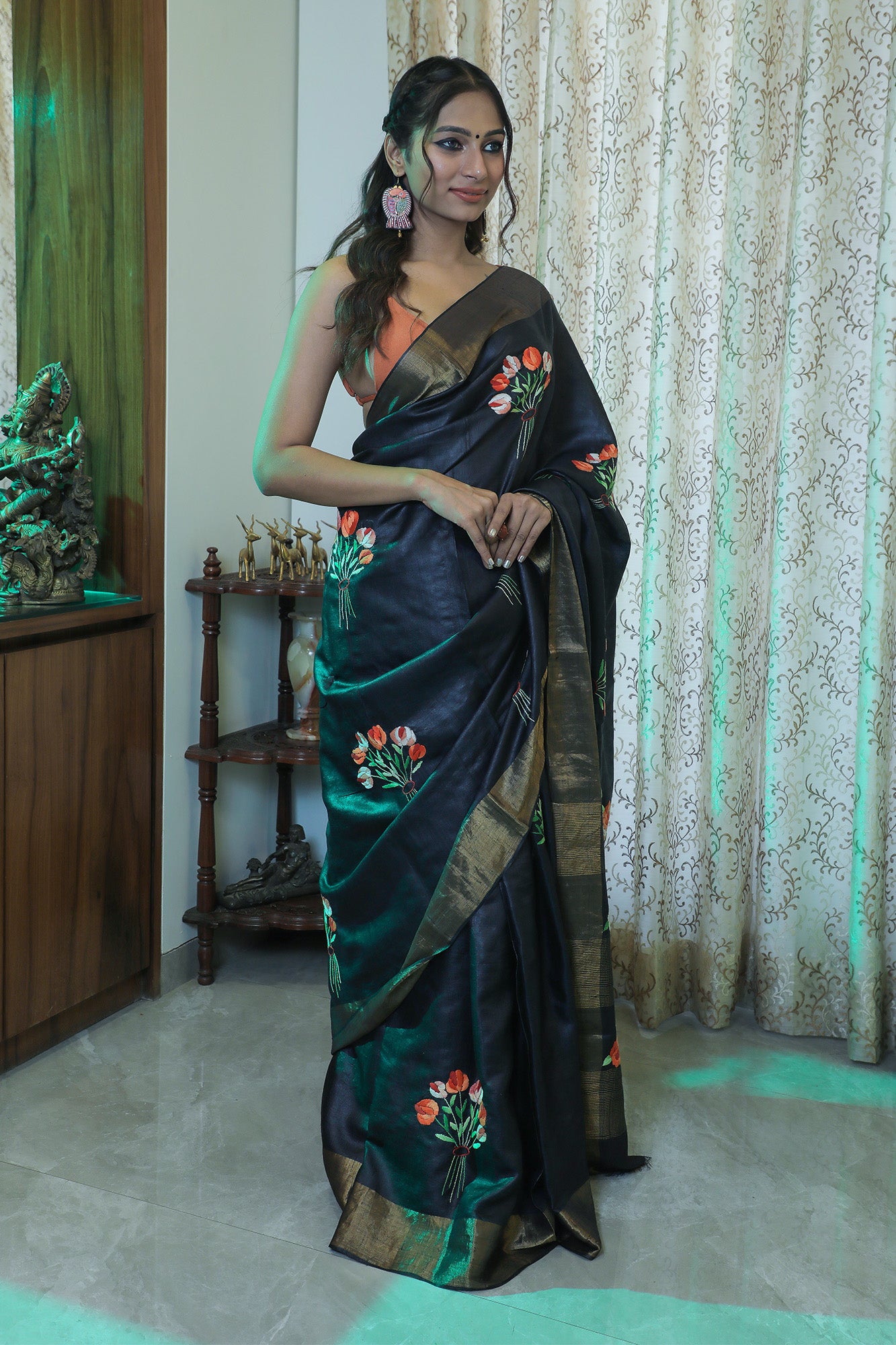 Black Tussar Saree with Zari Border