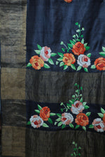 Load image into Gallery viewer, Black Tussar Saree with Zari Border
