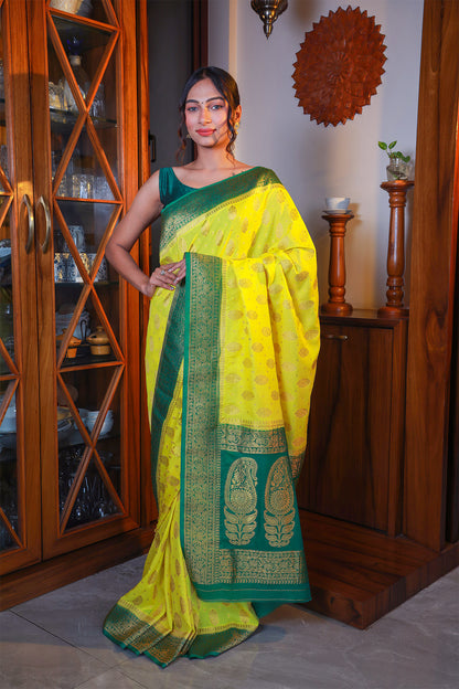 Lemon Yellow Georgette Zari Saree