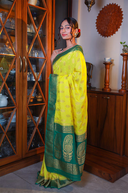 Lemon Yellow Georgette Zari Saree