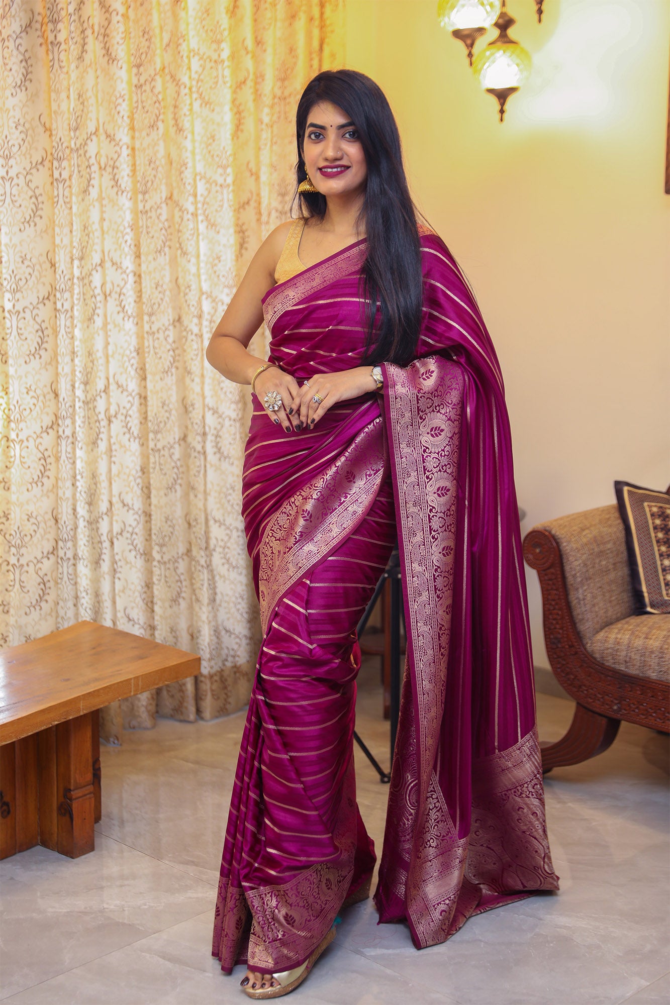 Deep Wine Satin Silk Saree