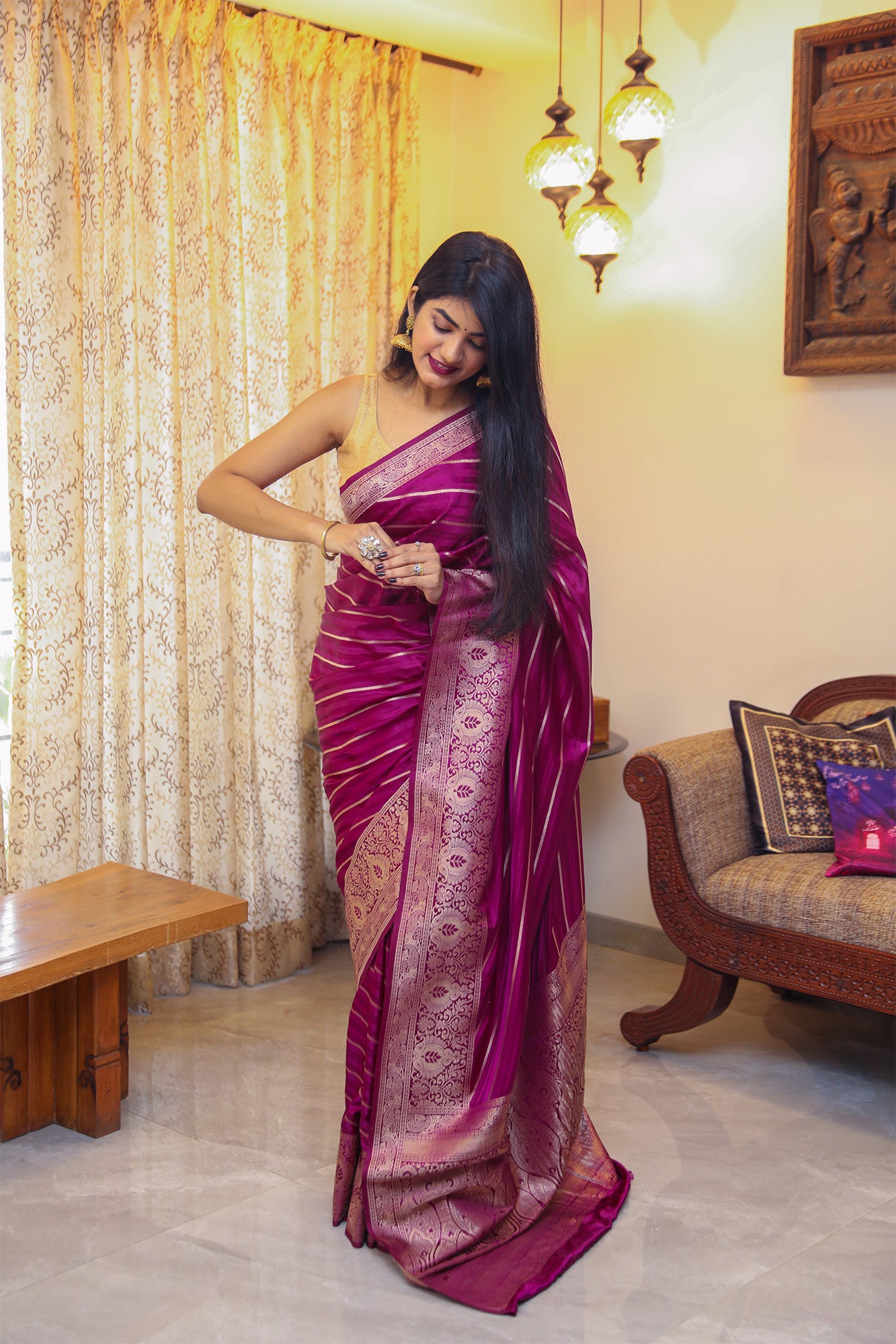 Deep Wine Satin Silk Saree