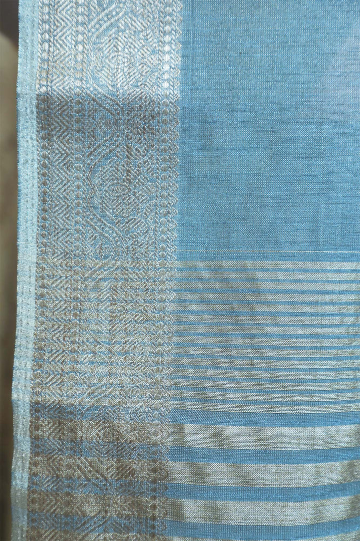 Bluish-Grey Cotton Tissue Saree
