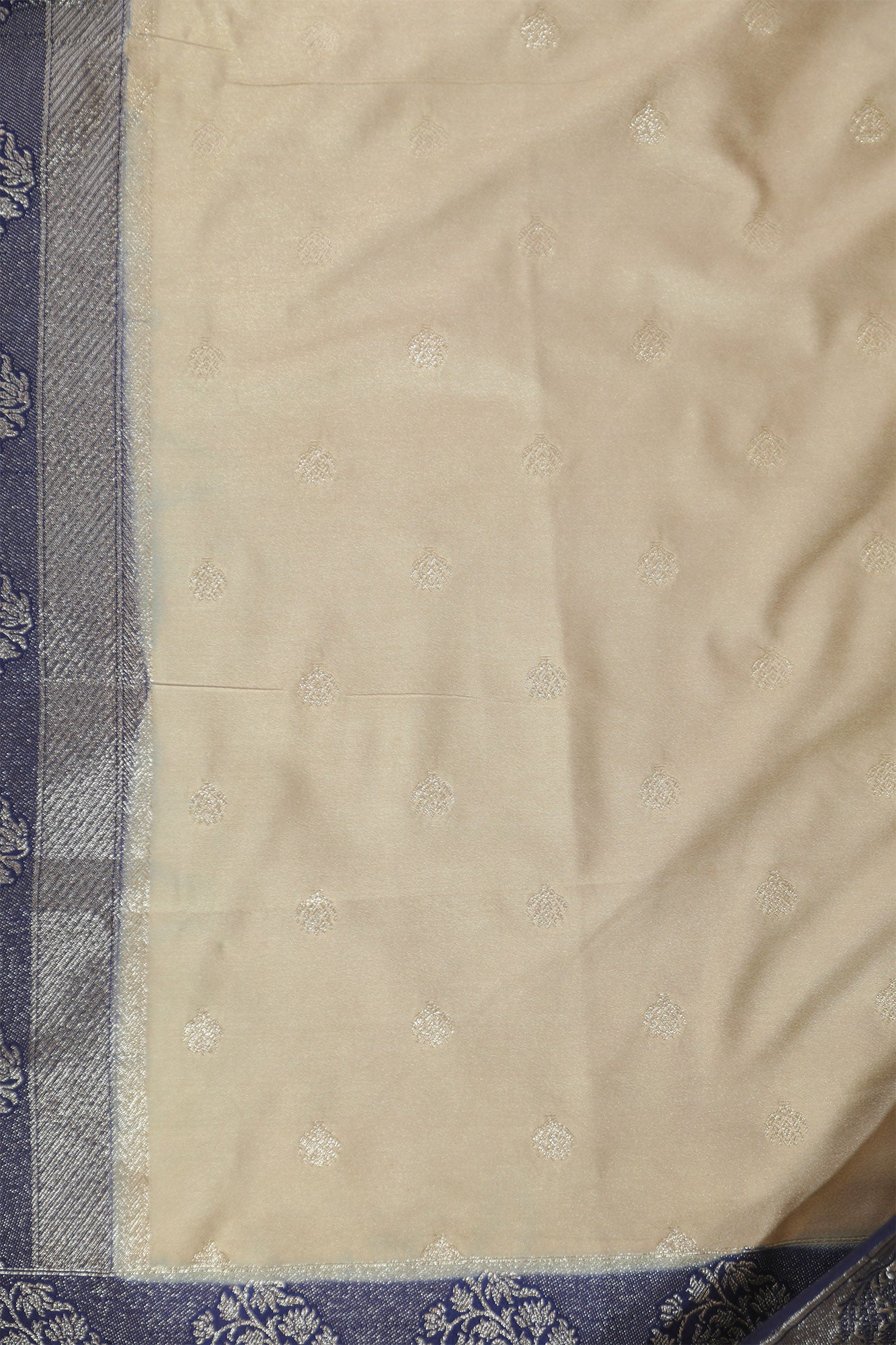 Creamy Brown and Blue Katan Satin Silk Saree