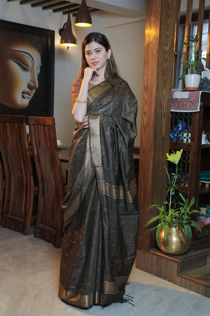 Greenish Brown Moonga Silk Saree