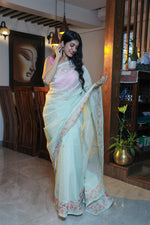 Load image into Gallery viewer, Pista Green Supernet Tussar Cotton Saree
