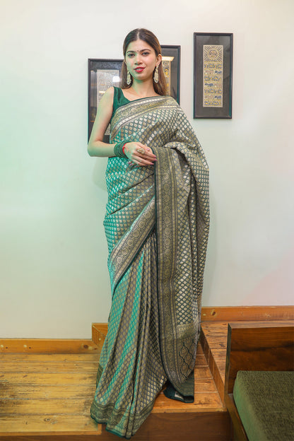 Rama Green and Cyan Katan Silk Saree