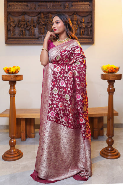 Wine Georgette Silk Saree