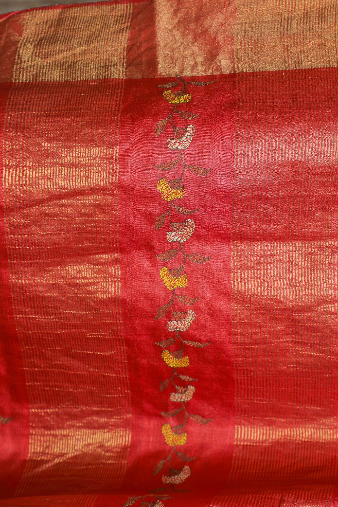 Tussar Handcrafted Carrot Pink Saree