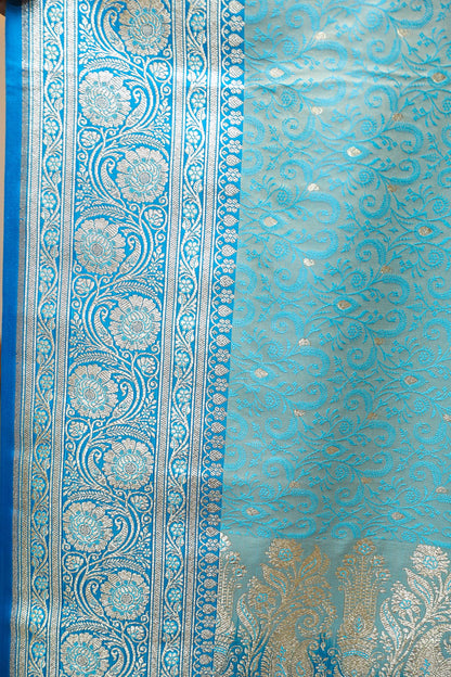 Sky Blue and Peacock Blue Katan Satin Silk Saree